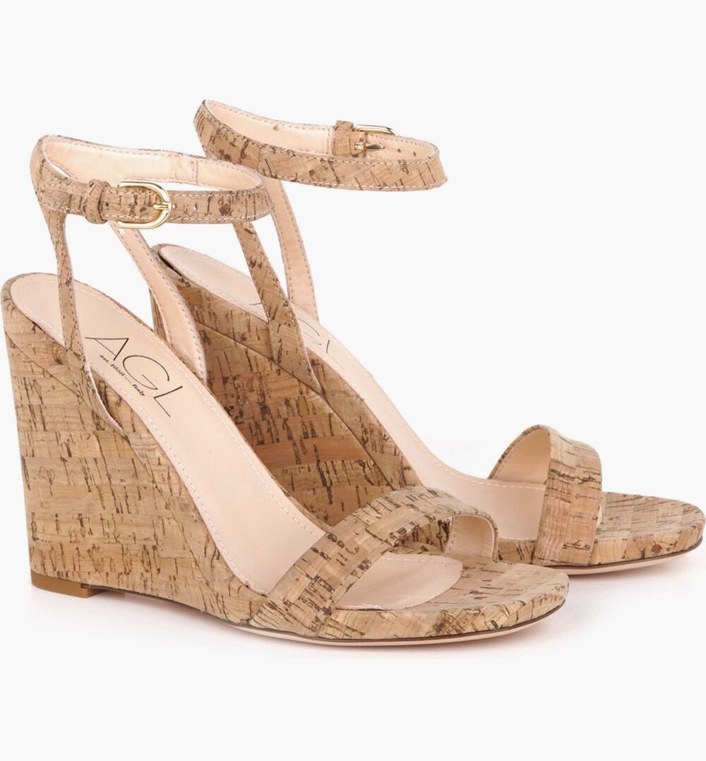 AGL Demi Tan Leather Cork Wedge Platform Ankle Strap Sandals EU 40 US 10